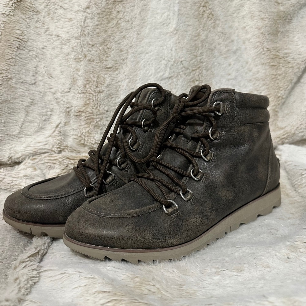 Sorel Ainsley Conquest Brown Leather Waterproof Lace Up Boots NL3339-245 8.5